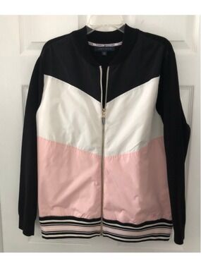 XL Tommy Hilfiger Colorblock Chevron Satin Jacket Sporty Preppy Barbiecore
